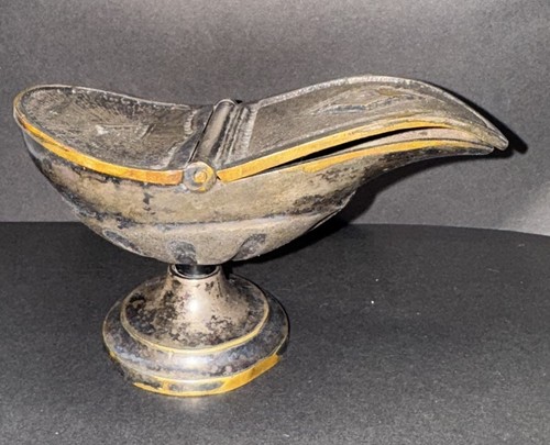 Bronze/ brass Antique Oil Lamp Incense Boat with Masonic symbols 5" Heavy - Picture 2 of 10