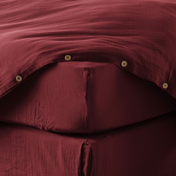 Drap housse 180x200 cm en gaze de coton lie de vin pour des nuits de rêve