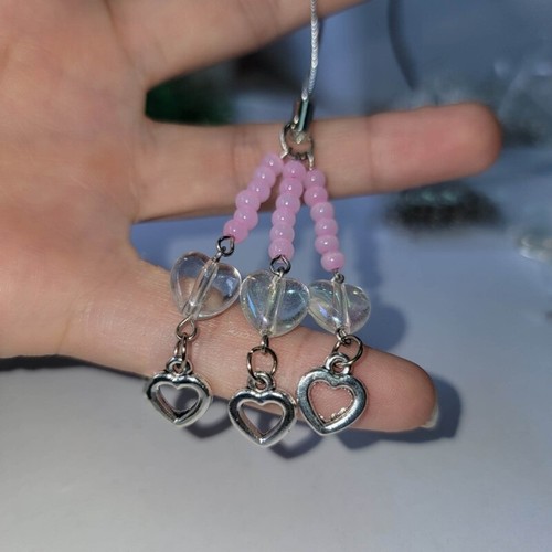 Handmade Beads Phone Lanyard Fashionable Keychain Y2k Clear Hearts Phone Chain - Zdjęcie 3 z 6