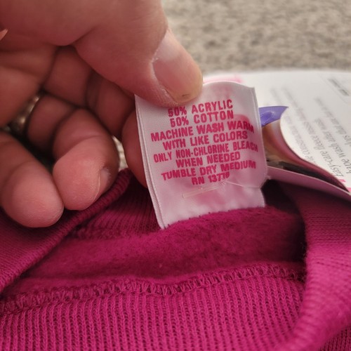 Vintage Hanes Her Way Girl's Pink Large 14-16 Crewneck Sweatshirt Solid NOS USA - Picture 9 of 15