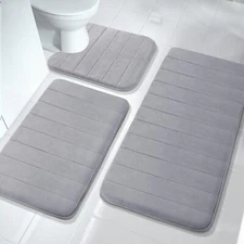 Three-Piece Soft Memory Foam Bathroom Rug Set Quick-Drying and Non-Slip
