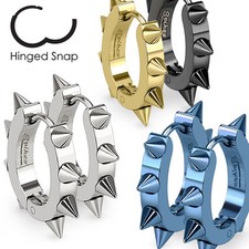 316L Surgical Stainless Steel Spiked U Shape Hoop Huggie Earrings