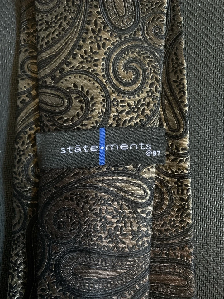 CORBATA VINTAGE DECLARATIONS PARA HOMBRE DORADA MARRÓN PAISLEY TODA SEDA 3,5 pulgadas de ancho Foto 2 de 4