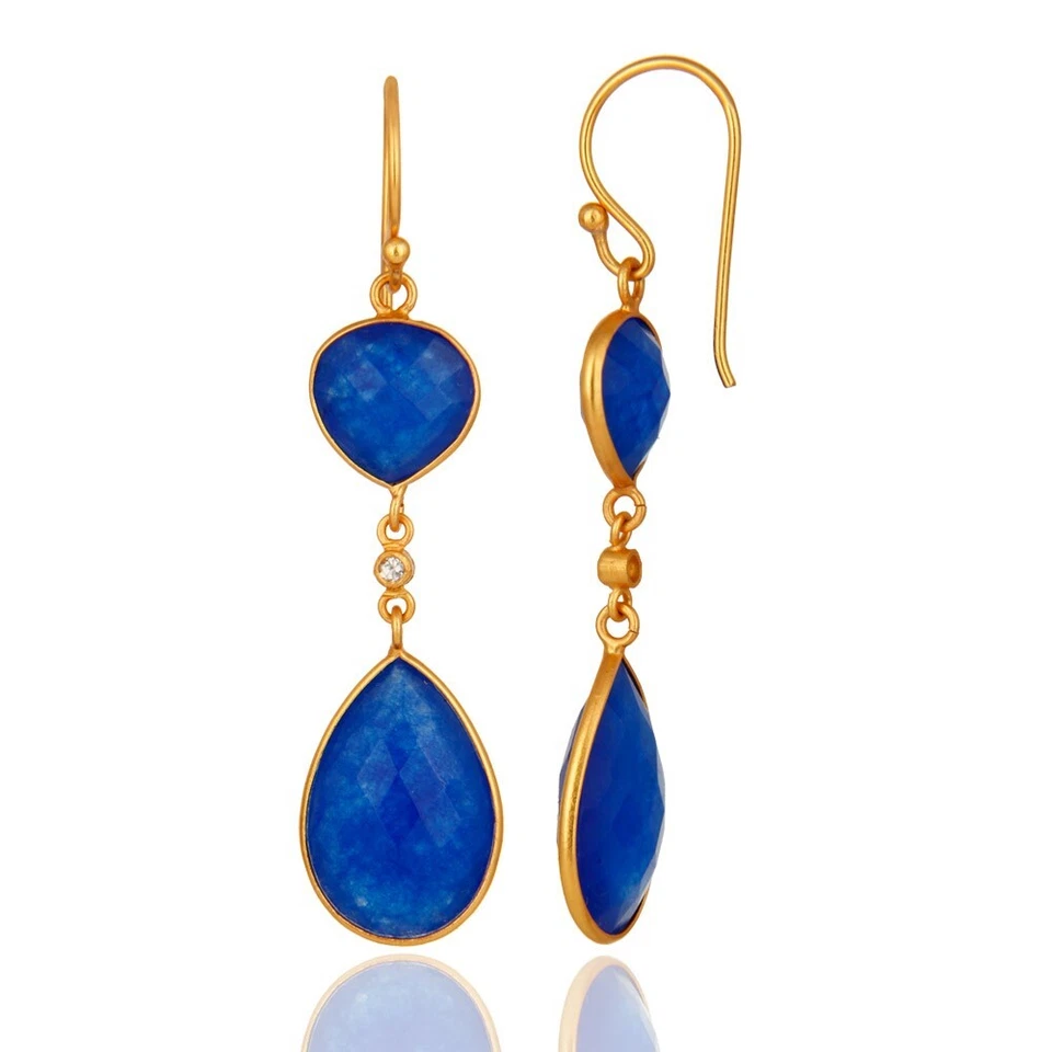 Pendientes colgantes largos de piedras preciosas de corazón y pera con aventurina y topacio blanco Foto 2 de 4