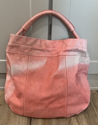 Nordstrom Pink White Tie Dye Leather Hobo Purse Shoulder Bag Made In Italy 