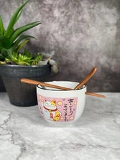 5 inches Lucky Money Cate White Ceramic Ramen Noodle Rice Bowl 5" wide Gift Set