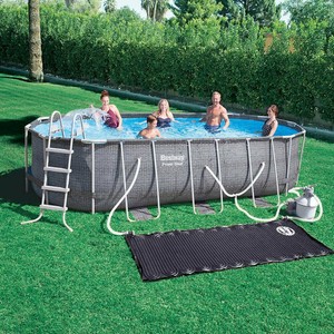 Bestway Power Steel Oval Pool Set Above Ground Wicker Look Pool