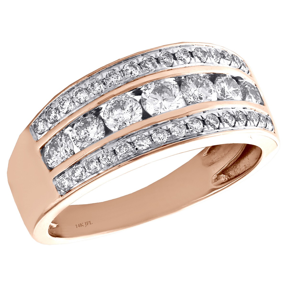 14K Rose Gold Real Round Diamond Wedding Band Ladies 11mm Channel