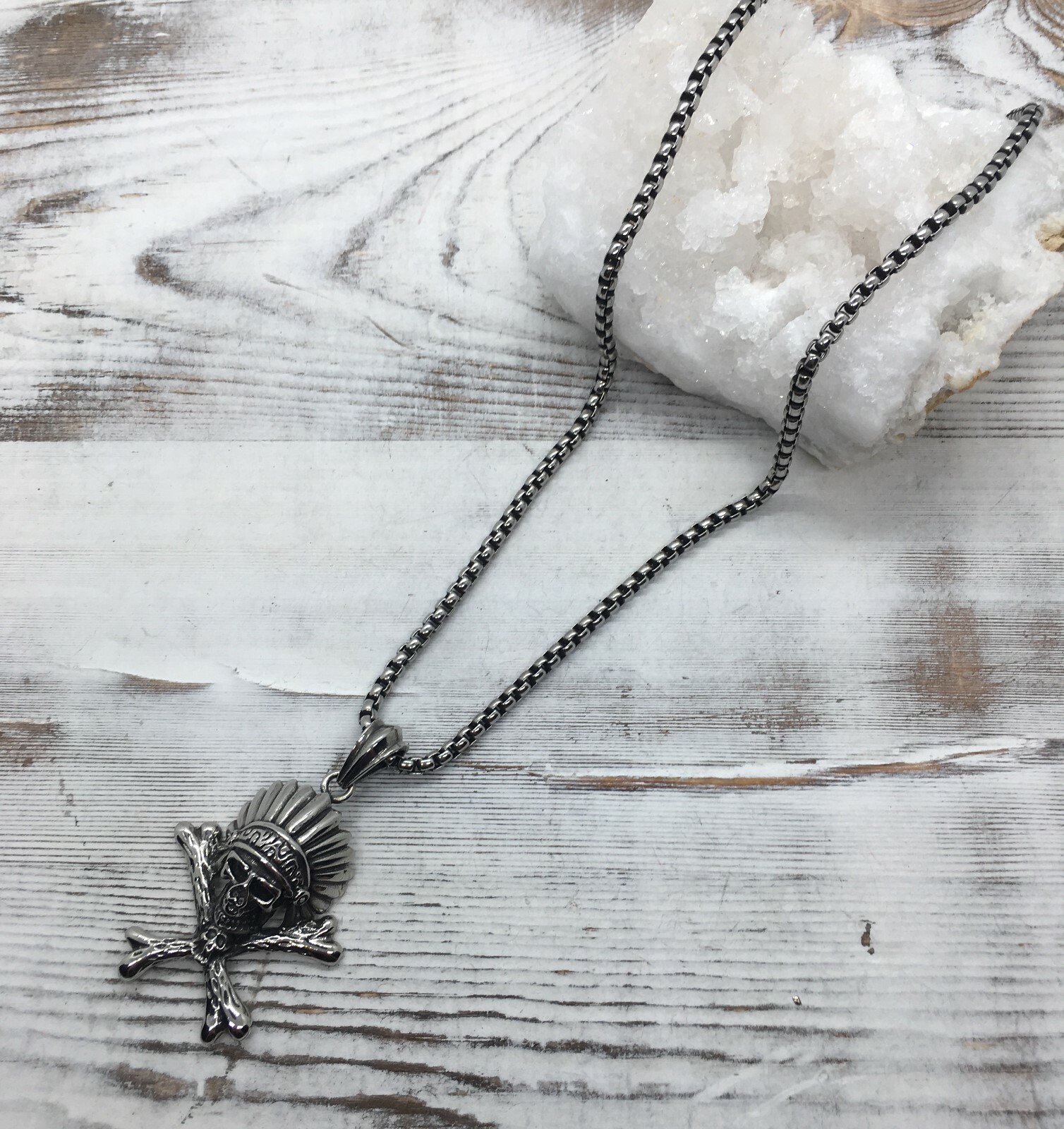 Vintage Fansing Jewelry Stainless Steel Headress Skull and Bones