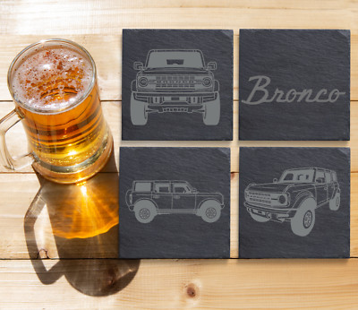 2020 Bronco Slate Coasters Set of 4 Custom Laser Engraved 4 inch Sq