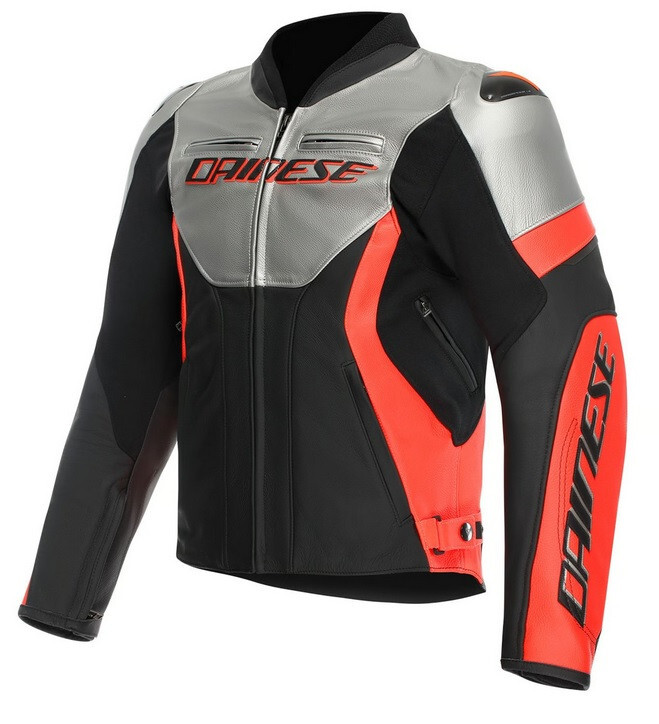 Dainese Racing 5 Motorcycle Leather Jacket Black Silver Red Size