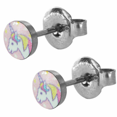 1 Paar Ohrringe Chirurgenstahl Ohrstecker mit Einhorn Studex Sensitive