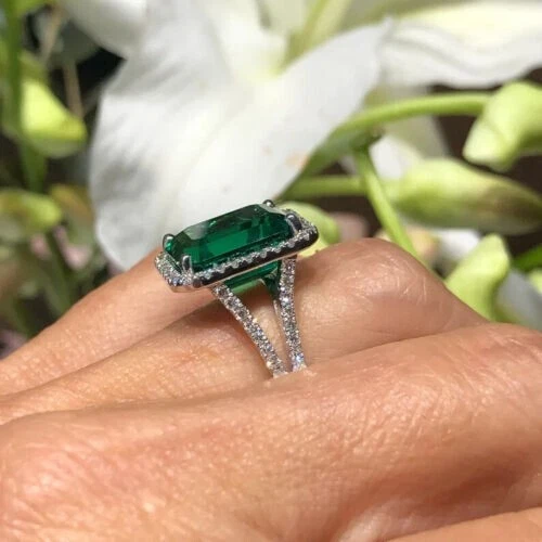 7.54 Ct Emerald Cut Natural Emerald Diamond Engagement Ring 14K White Gold Sz 8 - Image 4 of 4