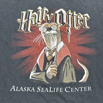 Hairy Otter T Shirt Mens Medium Alaska Sea life Center Black Casual Nature Tee