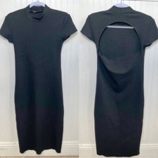 Zara Solid Black Short Sleeve Back Cutout Sheath Sweater Dress Size Large NEW