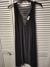 Exclusive One Black Lace Back Longline Duster Cardigan Open Front Size M