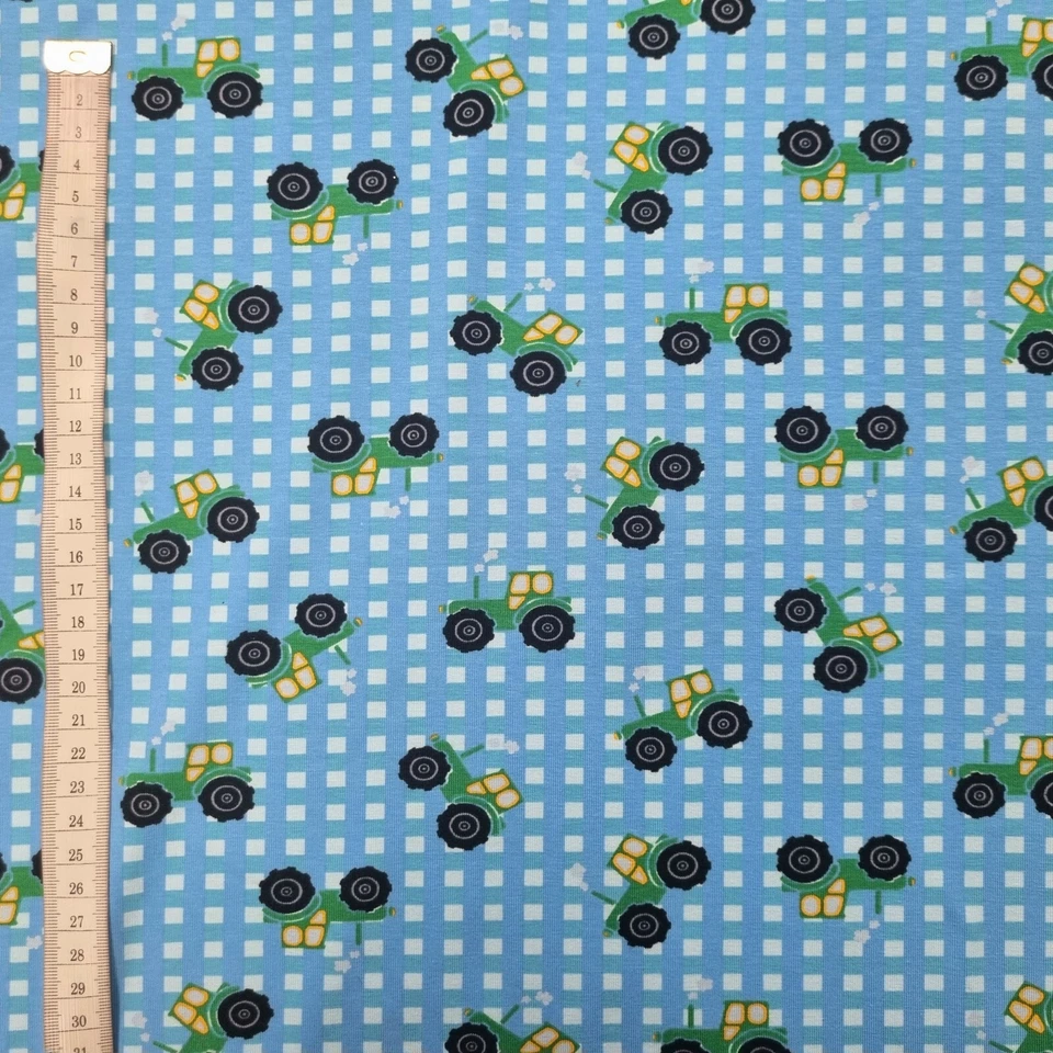 Jersey Stoff Meterware , Baumwolljersey mit Traktoren, Kinderstoff, 50 cm - Bild 3 von 4