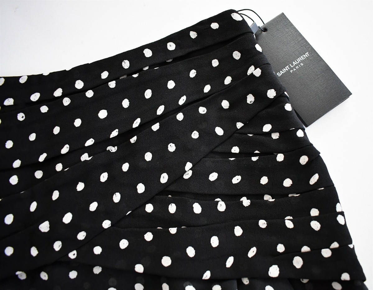 🆕️ $1690 Auth SAINT LAURENT Paris Black White POLKA DOT