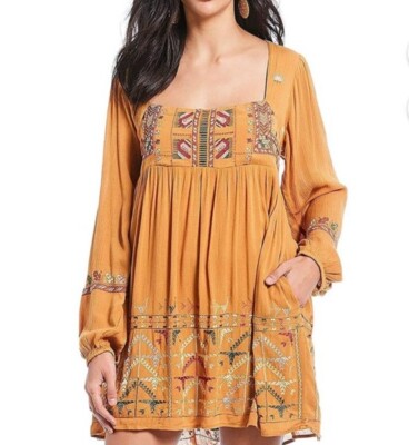 Free People Rhiannon Embroidered Dress - Yellow Xs