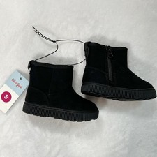 Cat  Jack Toddler Girls Black Faux Suede Faux Fur Ankle Boots Side Zip Size 5T
