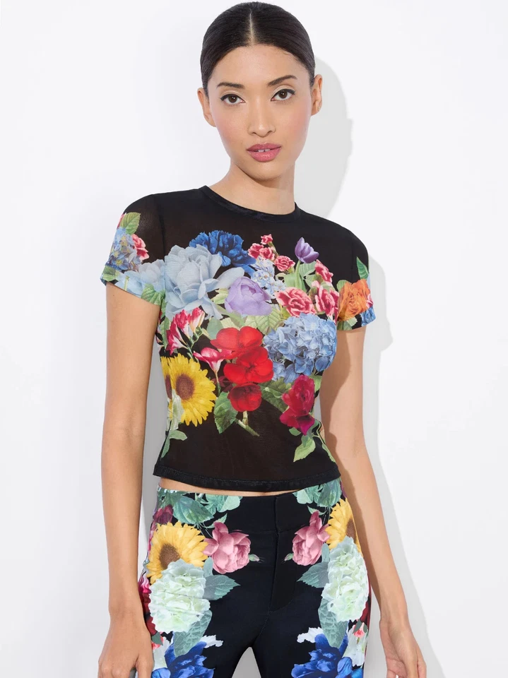 ALICE & OLIVIA (XS) TESS FLORAL SEMI SHEER GARDEN BRUNCH T-SHIRT NWT MSRP $195 - Image 3 of 4