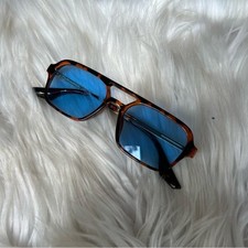 Tortoiseshell Brown and Blue Lens Aviator Sunglasses