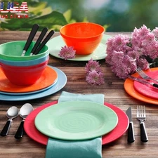 Melamine Dinnerware Set 12-Piece Service 4 Plates Bowls Dishwasher Safe New
