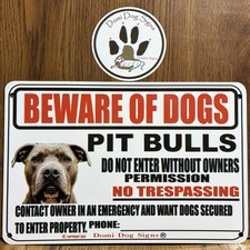 Metal Warning Pit Bulls Dog Sign For FENCE ,Beware Of Dogs 8"x12" made in USA