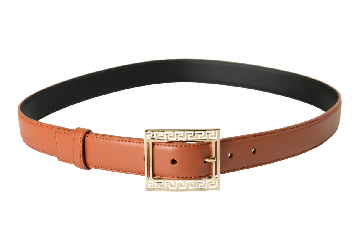 Versace Brown 100% Leather Metal Logo Decorated Belt | eBay display picture 1