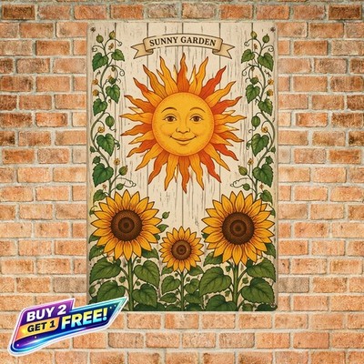 Radiant Sunburst Smiling Sun Sunflower Illustration Metal Plaque