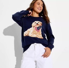 Women's Americana Dog Long Sleeve Graphic Pullover Sweater- Blue XL NWT