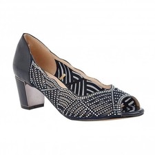 Ladies Lotus Immy Navy/Diamante Block Heel Open Toe Shoe SALE