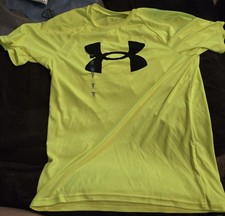 Boys Kids Youth Under Armour Shirt NEW Bright Yellow Big logo short sleeve L