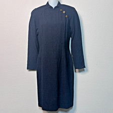 VINTAGE Gillian 100% Wool Dress Size 6 Navy Blue ILGWU Tag Made in USA 4597