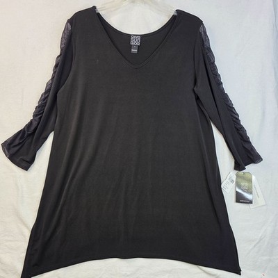 Clara Sunwoo V Neck Tunic L Black Ruched Sleeve Asymmetrical Whimsygoth Romantic