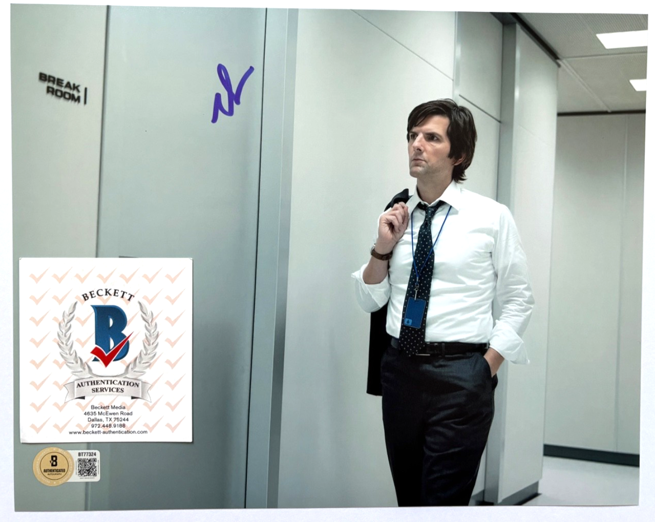 ADAM SCOTT SIGNED SEVERANCE 8X10 PHOTO MARK SCOUT PARKS REC ACTOR APPLE TV BAS B 