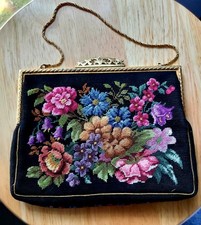 Vintage 1940s Handmade Both Sides Floral Petit Point Austria Handbag 7,5 X 6