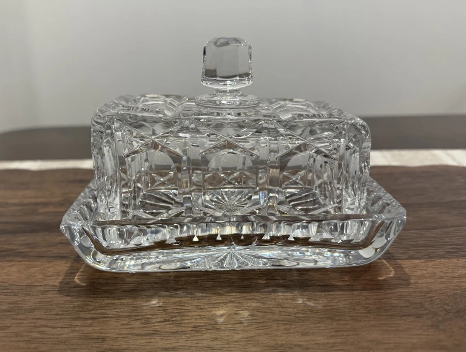 Prato de manteiga coberto de vidro cristal geométrico design de 2 peças guardião de manteiga - Imagem 2 de 4