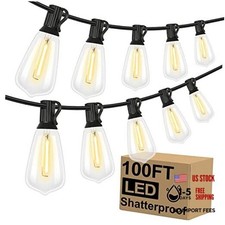LED Outdoor String Lights 100FT Patio Lights with 100FT-Warm White Black Wire