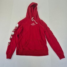 HOLLISTER Hoodie Small Red Women's Cotton Blend Floral Embroidered
