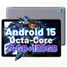 2025 10.1 inch Android 15 Tablet 24GB RAM 128GB ROM LCD Touchscreen Gray WIFI 6
