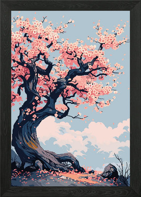 Kirschblüte Pixel Kunst Gerahmtes Wandbild Poster Leinwanddruck Bild