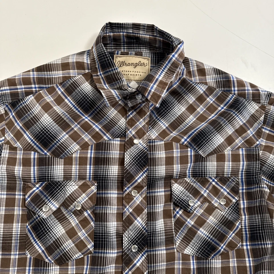 Wrangler Pearl Snap Shirt Mens Large Plaid Long Sleeve Western Rodeo Cowboy - Image 3 of 4