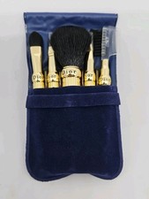 CHRISTIAN DIOR MAKE-UP BRUSH SET GOLD TONE METAL TRAVEL SMALL VINTAGE AUTHENTIC