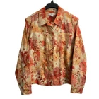 Coldwater Creek Women Orange Floral Button Front Textured Jacket Large Stretch