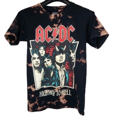AC/DC Highway To Hell Black Bleached Out Tie-dyed T-shirt Size Small