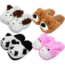  ONE 1 PAIR ADORABLE CHILDS SZ BUNNY BEAR DOG OR PANDA PLUSH CUDDLEE SLIPPERS