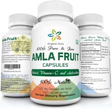Organic Aura AMLA Capsules. 1000mg per Serving, 120 Veg Capsules.