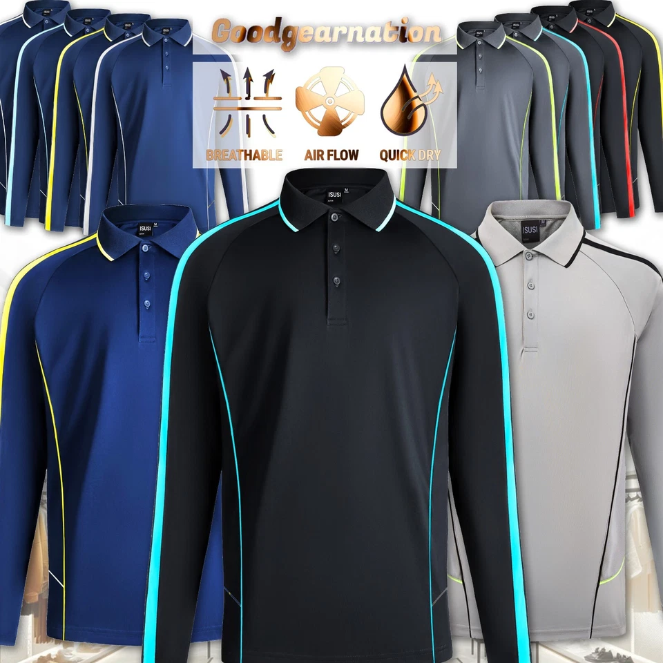 Contrast Polo Shirt, Long Sleeve, Cool Dry Uniform Casual Team wear - image 2 of 4