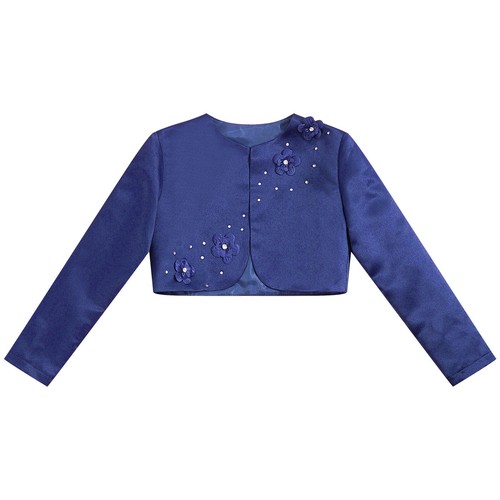 Kids Girls Shrugs Applique Satin Cropped Cardigan Bolero Open Front Jacket Coat - Picture 9 of 29